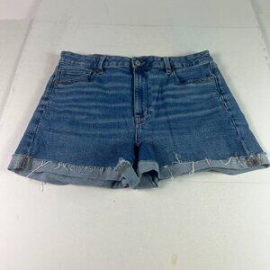 American Eagle Shorts Women's 34* Mom High Rise Blue Cuffed Stretch Denim Tag 14
